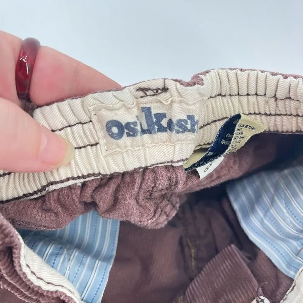 Oshkosh B’Gosh brown cords corduroy pants half elastic waist button and zipper 1